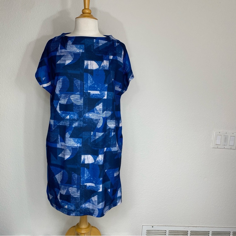 Graniph Women's Blue Abstract Silkscreen Kate Gibb T-Shirt Dress Tunic Size L